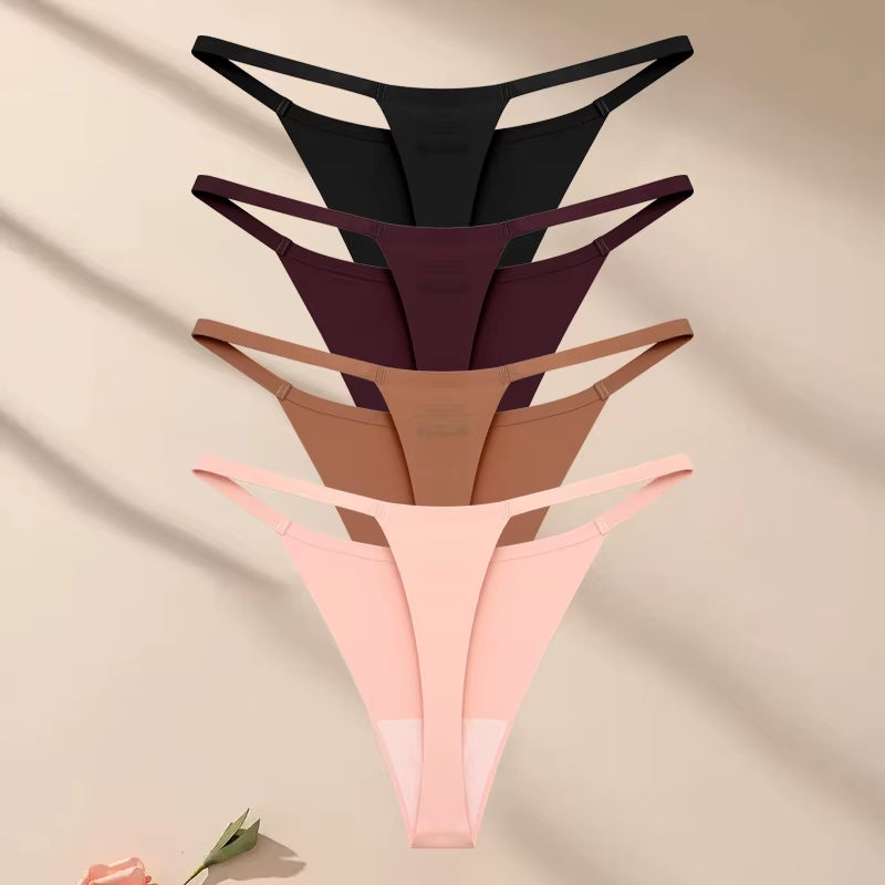 4Pcsset Seamless Ultra-Thin Underwear Women Sexy Thin Belt Panties Female High Stretch Thongs Girls Breathable G-String Lingerie