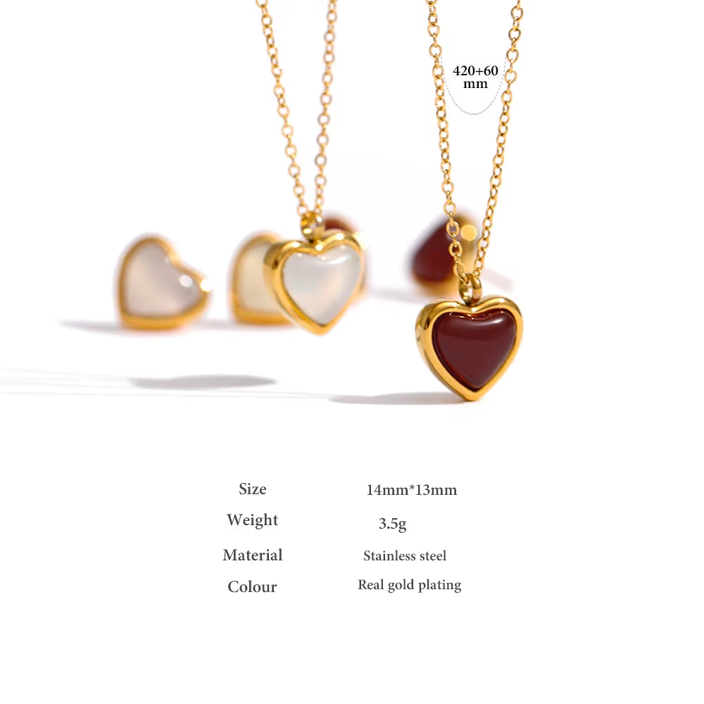 Stainless Steel Heart Pendant Necklace Chain Jewelry Temperament Natural Stone Agate Collar Wo...