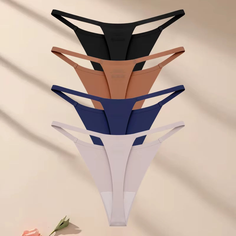 4Pcsset Seamless Ultra-Thin Underwear Women Sexy Thin Belt Panties Female High Stretch Thongs Girls Breathable G-String Lingerie
