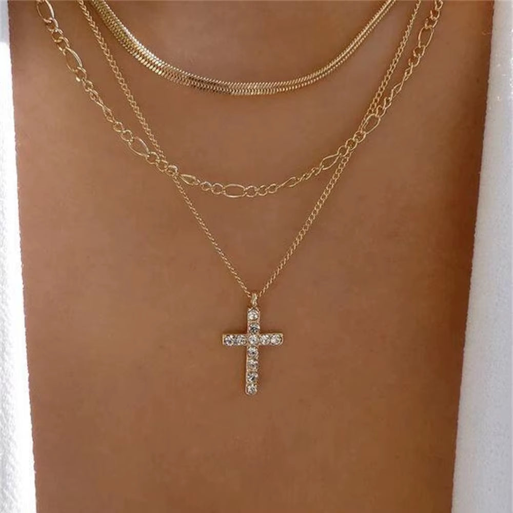 Boho Fashion Multilayer Gold-Plate Artificial Pearl Crystal Chain Necklace for Women Female Vintage ...