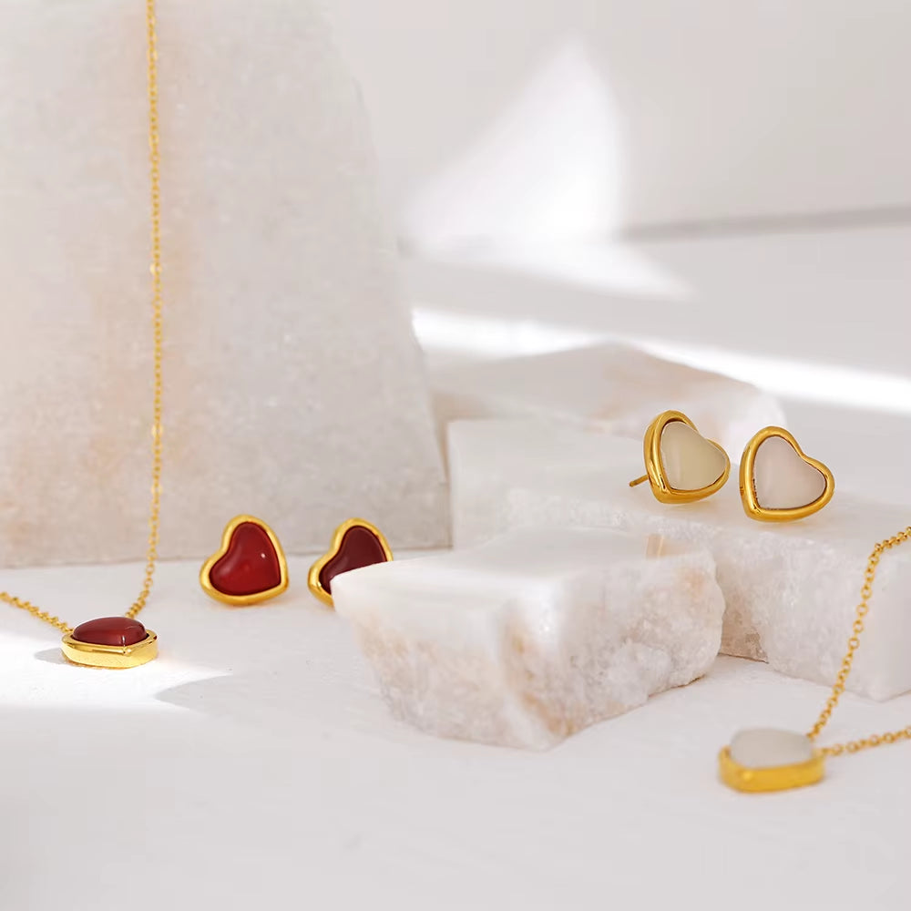 Stainless Steel Heart Pendant Necklace Chain Jewelry Temperament Natural Stone Agate Collar Wo...