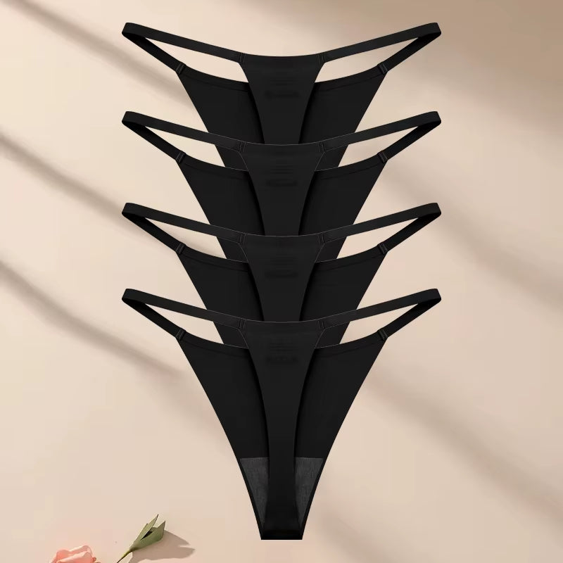 4Pcsset Seamless Ultra-Thin Underwear Women Sexy Thin Belt Panties Female High Stretch Thongs Girls Breathable G-String Lingerie