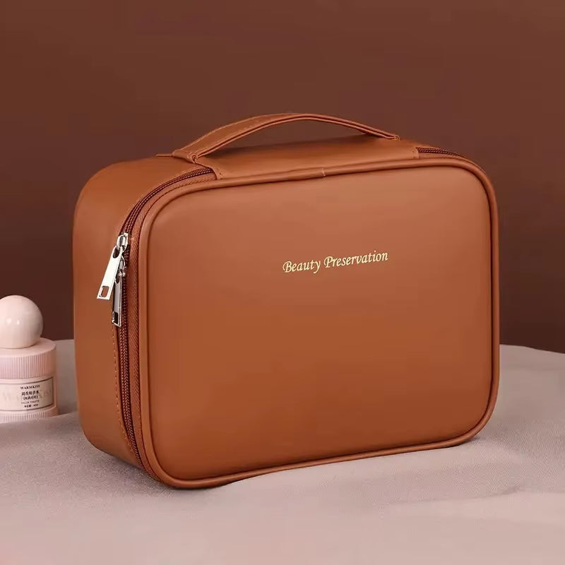 Large Capacity Waterproof PU Cosmetic Bag with Divider, Portable Travel Cosmetic Toiletry Storage Bag, Cosmetic Travel Bag ...