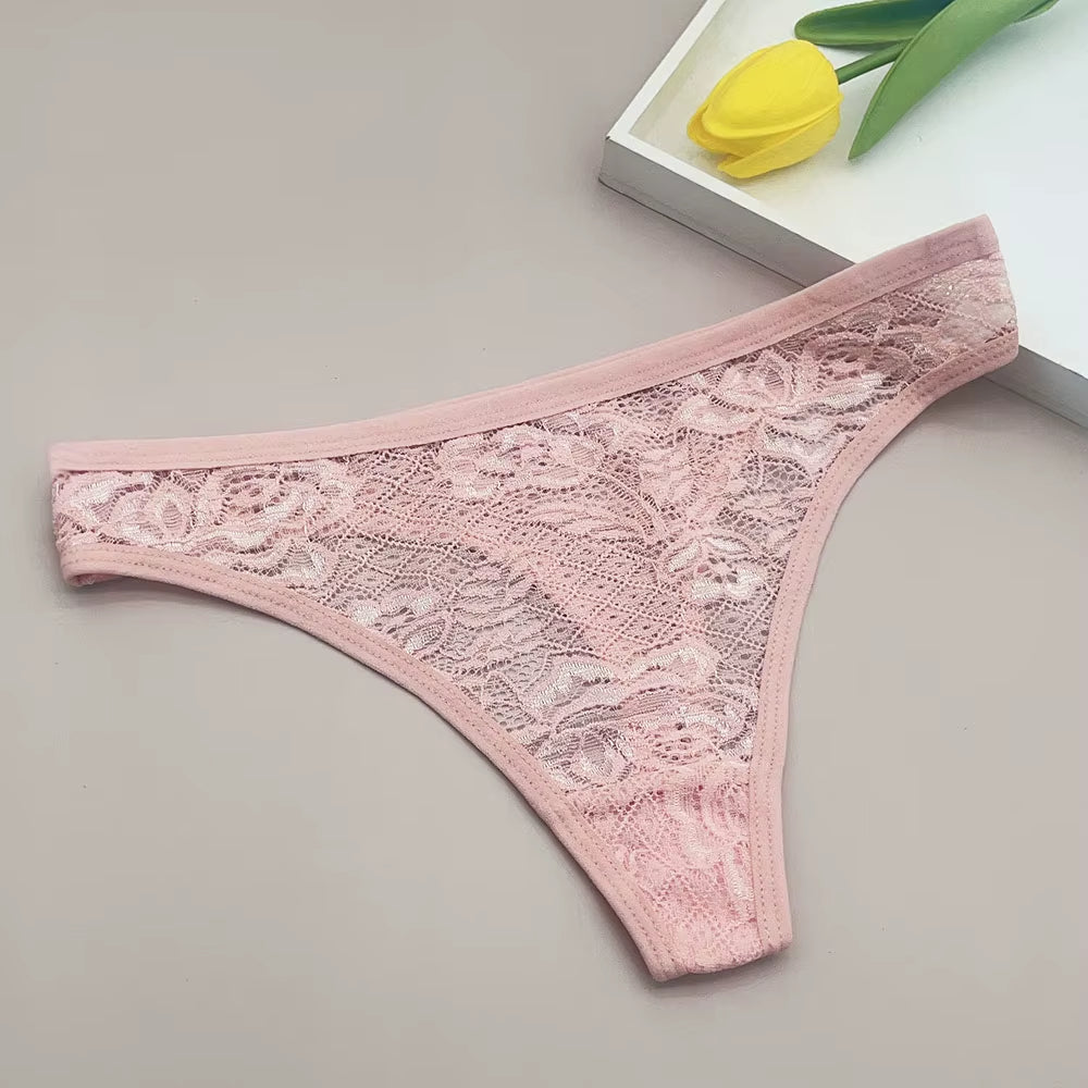 5Pcs Lace Thongs Woman Underwear Lingerie for Women T-Back Ladies Transparent G-String Girls Panties