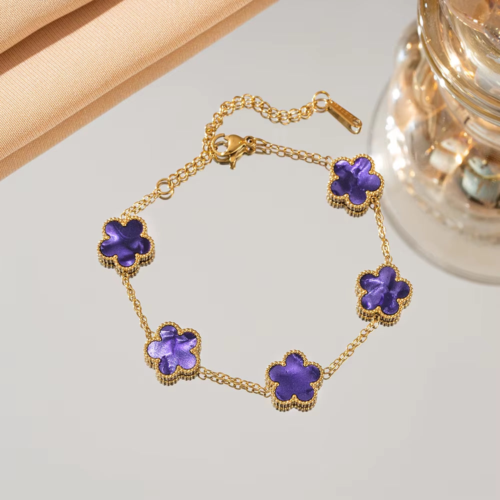 316L Stainless Steel Lucky Five-Petal Flower Bracelet for Woman Stylish Plum Blossom Five-Leaf Clover Party Exquisite Jewelry