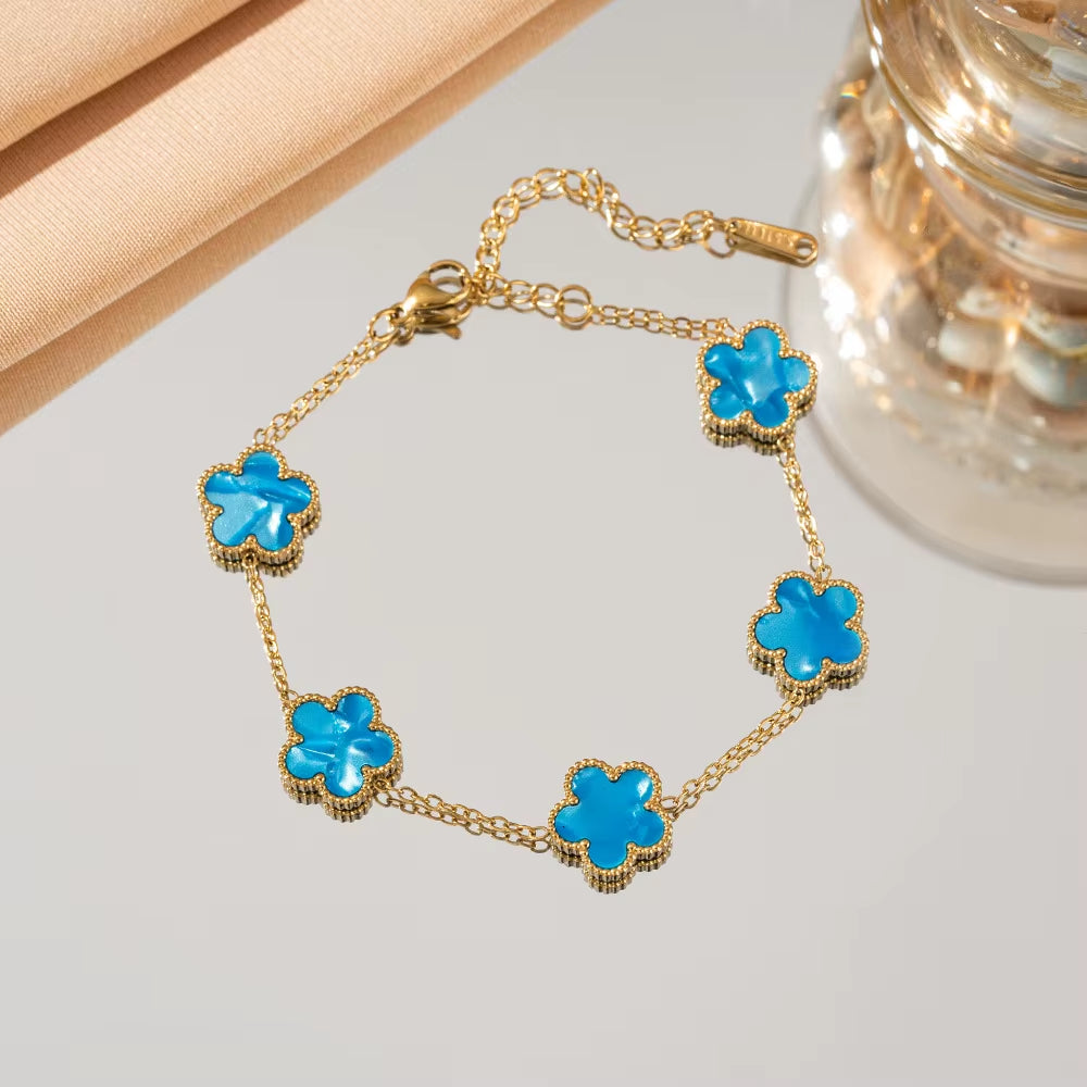 316L Stainless Steel Lucky Five-Petal Flower Bracelet for Woman Stylish Plum Blossom Five-Leaf Clover Party Exquisite Jewelry