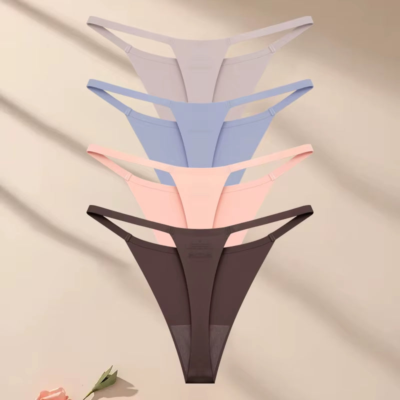 4Pcsset Seamless Ultra-Thin Underwear Women Sexy Thin Belt Panties Female High Stretch Thongs Girls Breathable G-String Lingerie