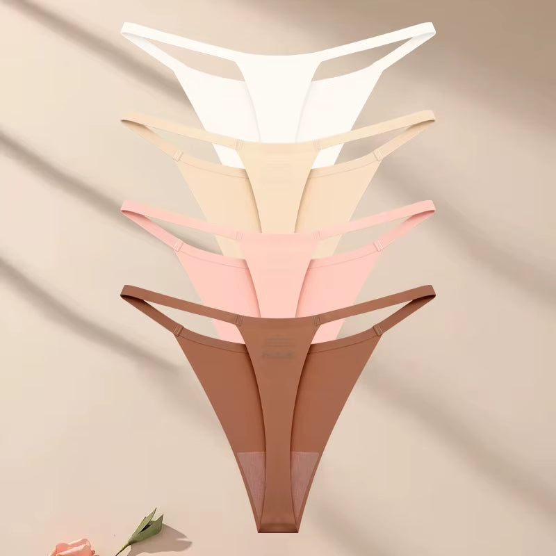 4Pcsset Seamless Ultra-Thin Underwear Women Sexy Thin Belt Panties Female High Stretch Thongs Girls Breathable G-String Lingerie