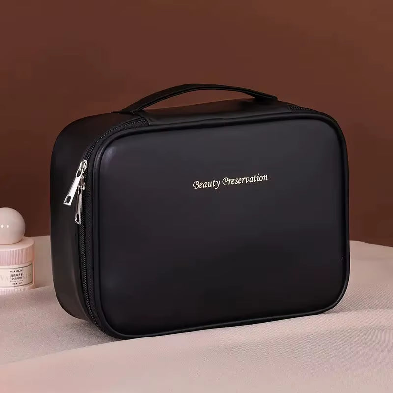 Large Capacity Waterproof PU Cosmetic Bag with Divider, Portable Travel Cosmetic Toiletry Storage Bag, Cosmetic Travel Bag ...