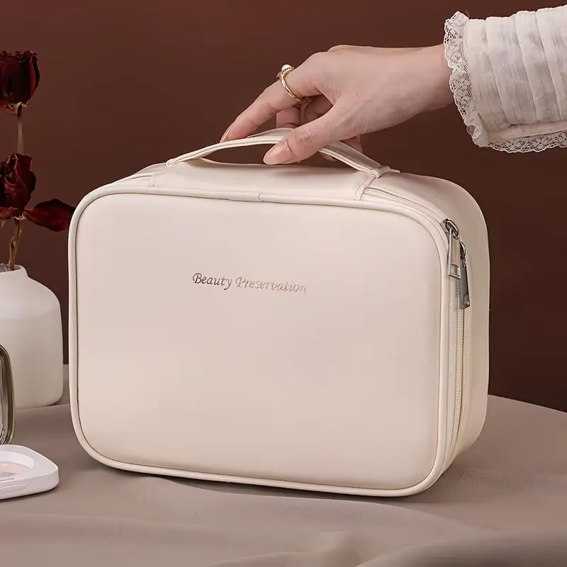 Large Capacity Waterproof PU Cosmetic Bag with Divider, Portable Travel Cosmetic Toiletry Storage Bag, Cosmetic Travel Bag ...