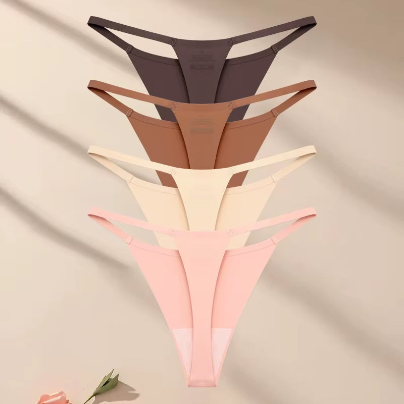 4Pcsset Seamless Ultra-Thin Underwear Women Sexy Thin Belt Panties Female High Stretch Thongs Girls Breathable G-String Lingerie