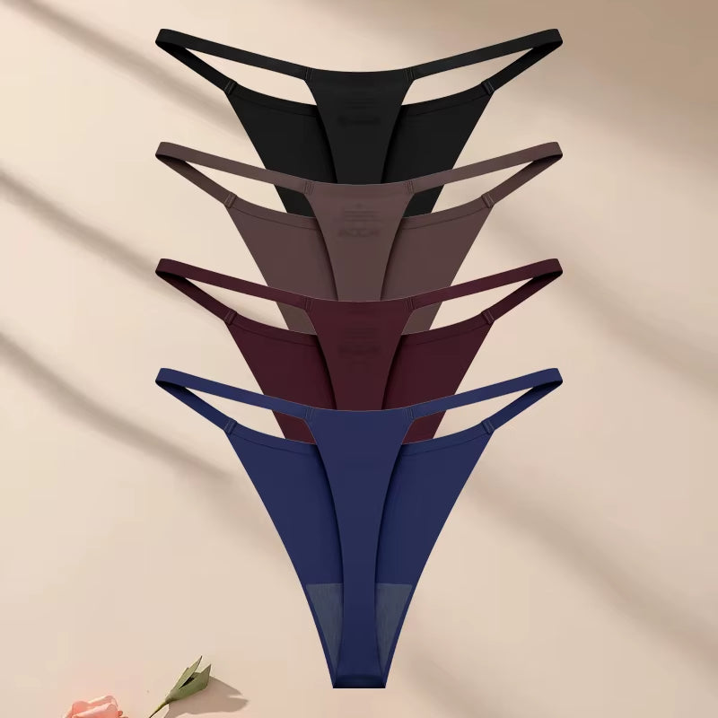 4Pcsset Seamless Ultra-Thin Underwear Women Sexy Thin Belt Panties Female High Stretch Thongs Girls Breathable G-String Lingerie