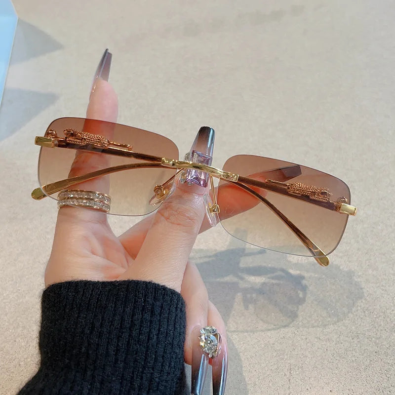 1/12Pcs Brand Leopard Rimless Rectangle Sunglasses Fashion Y2K Frameless Sun Glasses Shades for Women Men UV400