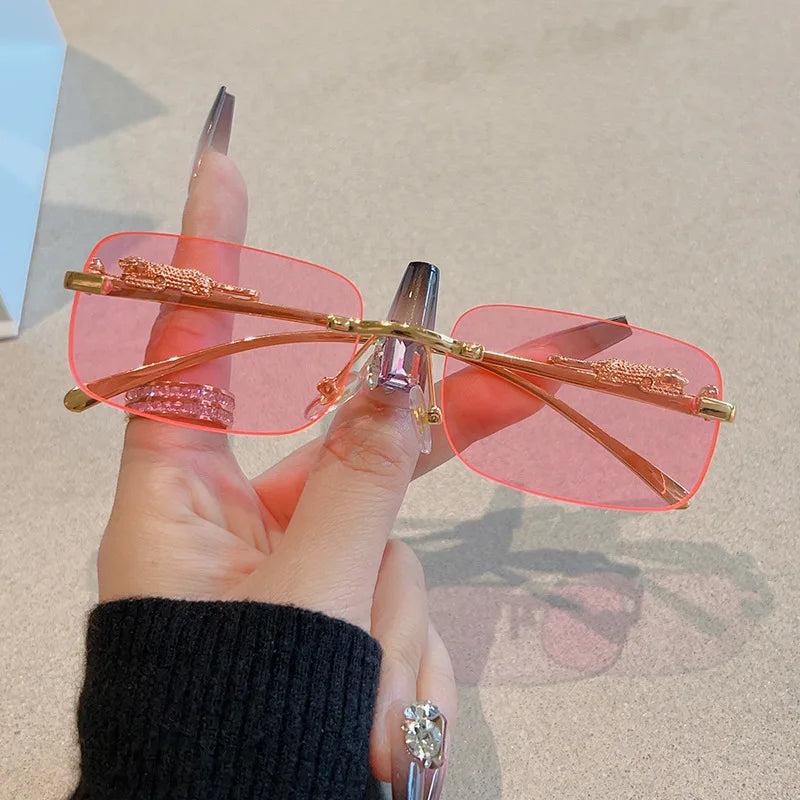 1/12Pcs Brand Leopard Rimless Rectangle Sunglasses Fashion Y2K Frameless Sun Glasses Shades for Women Men UV400