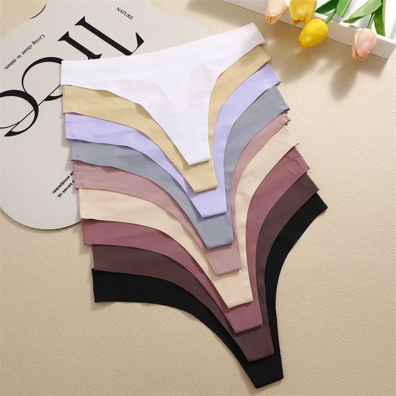 4PCS Ultra-Thin Seamless Underwear Women'S Invisible Panties Sexy Ice Silk Thongs Low Waist Breathable Bikini Stretchy Lingerie