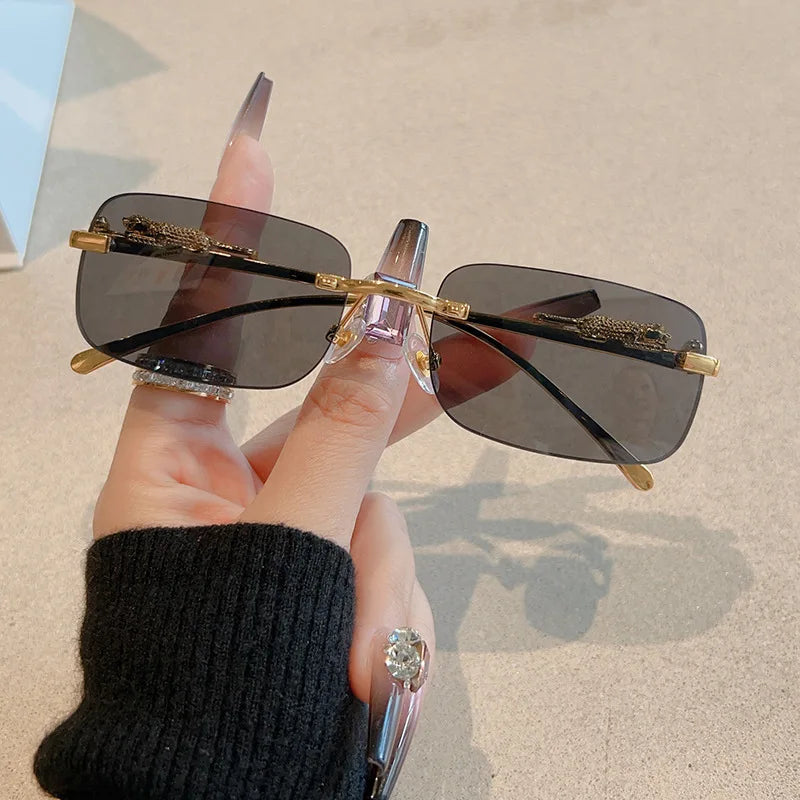 1/12Pcs Brand Leopard Rimless Rectangle Sunglasses Fashion Y2K Frameless Sun Glasses Shades for Women Men UV400