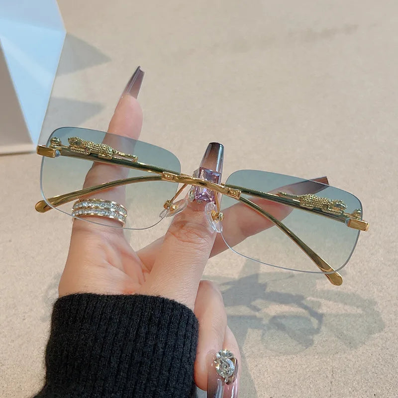 1/12Pcs Brand Leopard Rimless Rectangle Sunglasses Fashion Y2K Frameless Sun Glasses Shades for Women Men UV400
