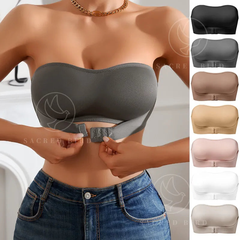 Hot Sale New Design Effective Slip-Proof Side One Piece Bralette Padded Ice Silk Seamless Strapless Bra for Women