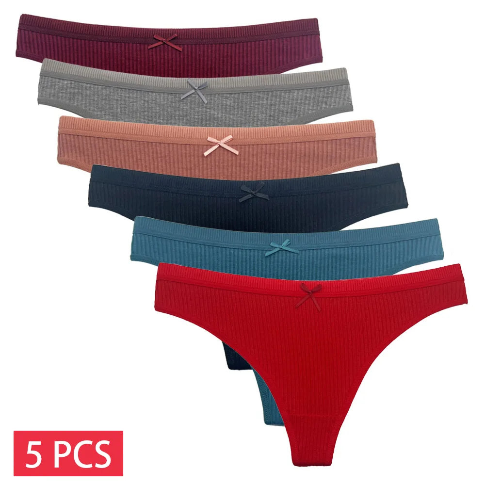 5 Pcs/Set Women Cotton Thongs Panties Sexy Low Waist G-String Ladies Brazilian Lingerie Girls Breathable Intimates Bikini