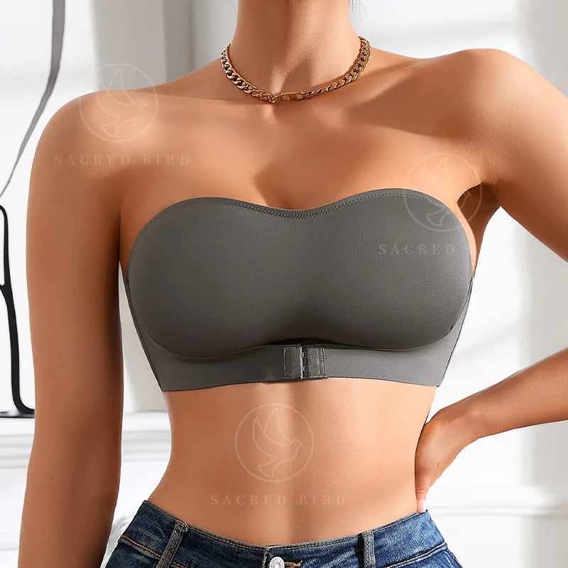 Hot Sale New Design Effective Slip-Proof Side One Piece Bralette Padded Ice Silk Seamless Strapless Bra for Women