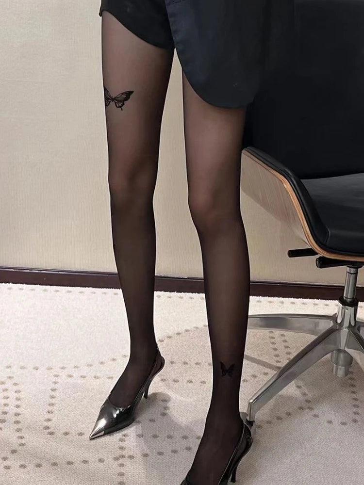 300G Women'S Leggings Sexy Butterfly Print Thicken Fleece Warm Pantyhose Winter Translucent Stocking Thermal Elasticity Leggings