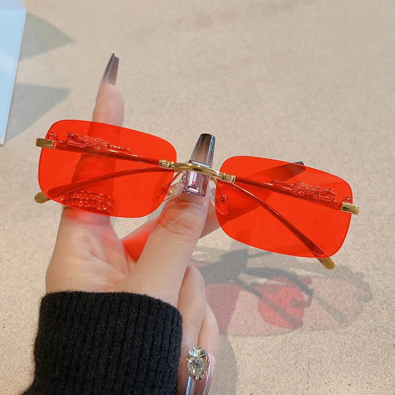 1/12Pcs Brand Leopard Rimless Rectangle Sunglasses Fashion Y2K Frameless Sun Glasses Shades for Women Men UV400