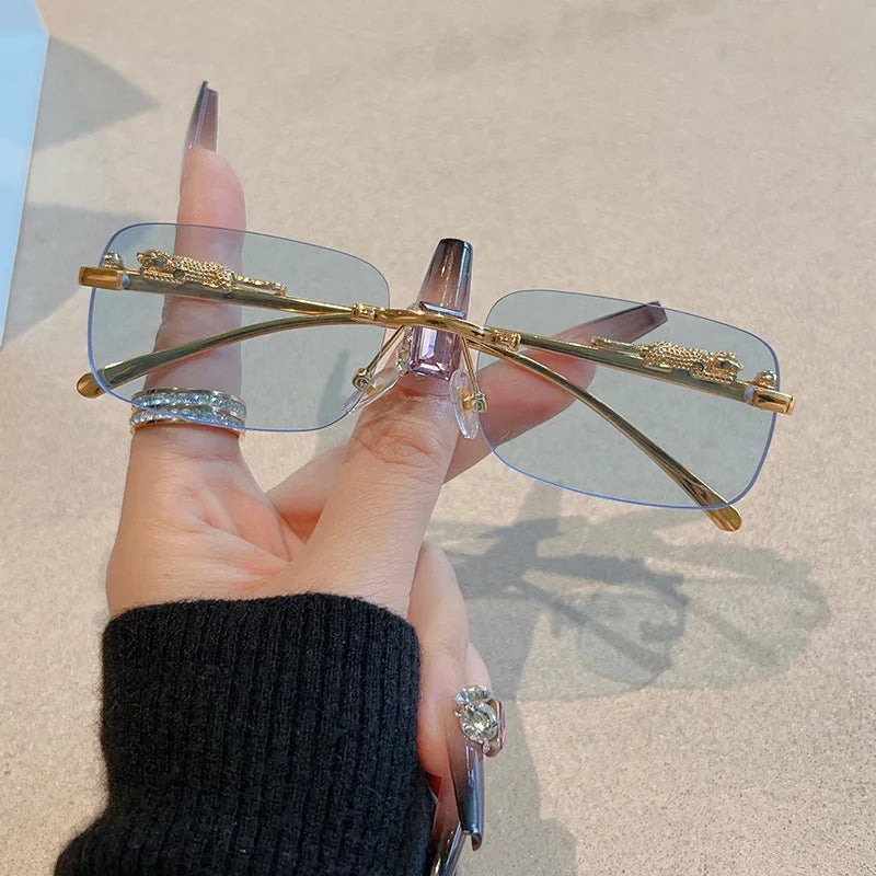 1/12Pcs Brand Leopard Rimless Rectangle Sunglasses Fashion Y2K Frameless Sun Glasses Shades for Women Men UV400