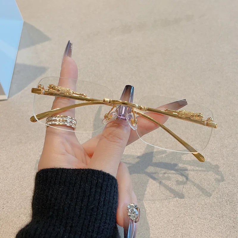 1/12Pcs Brand Leopard Rimless Rectangle Sunglasses Fashion Y2K Frameless Sun Glasses Shades for Women Men UV400