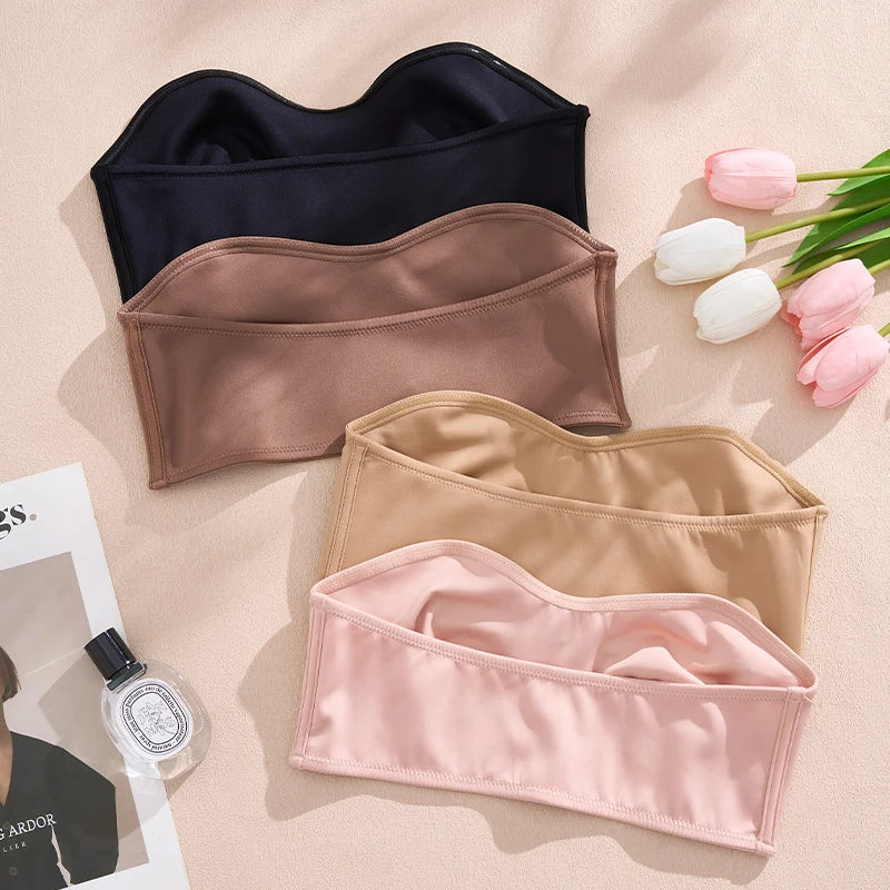 Hot Sale New Design Effective Slip-Proof Side One Piece Bralette Padded Ice Silk Seamless Strapless Bra for Women