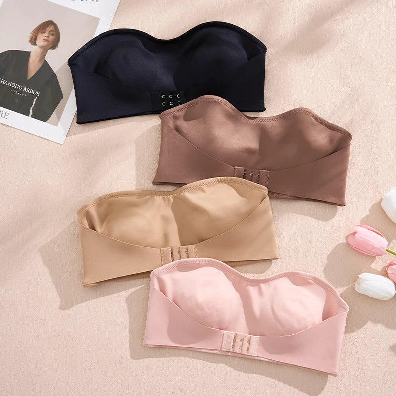 Hot Sale New Design Effective Slip-Proof Side One Piece Bralette Padded Ice Silk Seamless Strapless Bra for Women