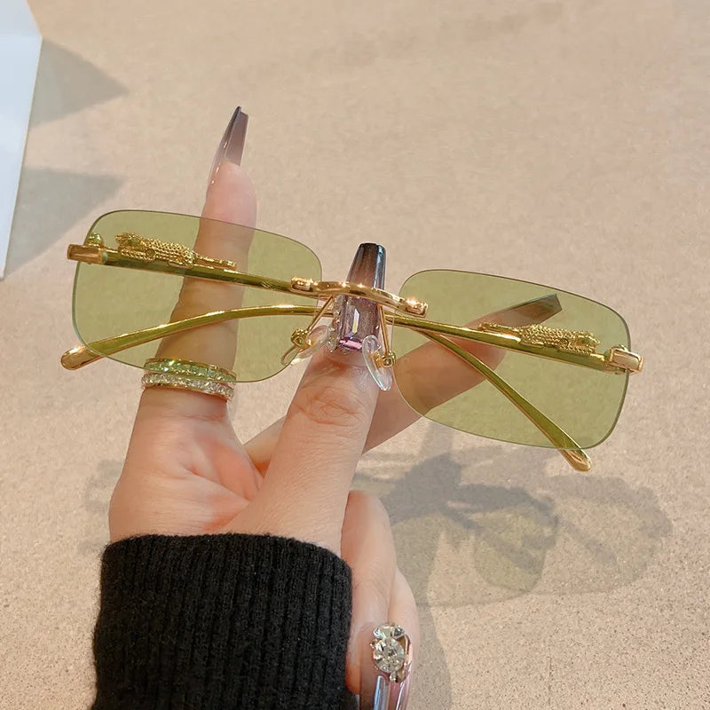 1/12Pcs Brand Leopard Rimless Rectangle Sunglasses Fashion Y2K Frameless Sun Glasses Shades for Women Men UV400