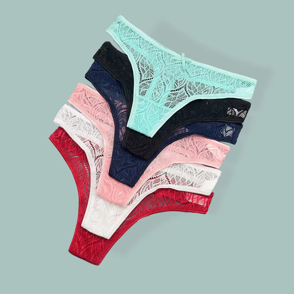 5Pcs Lace Thongs Woman Underwear Lingerie for Women T-Back Ladies Transparent G-String Girls Panties