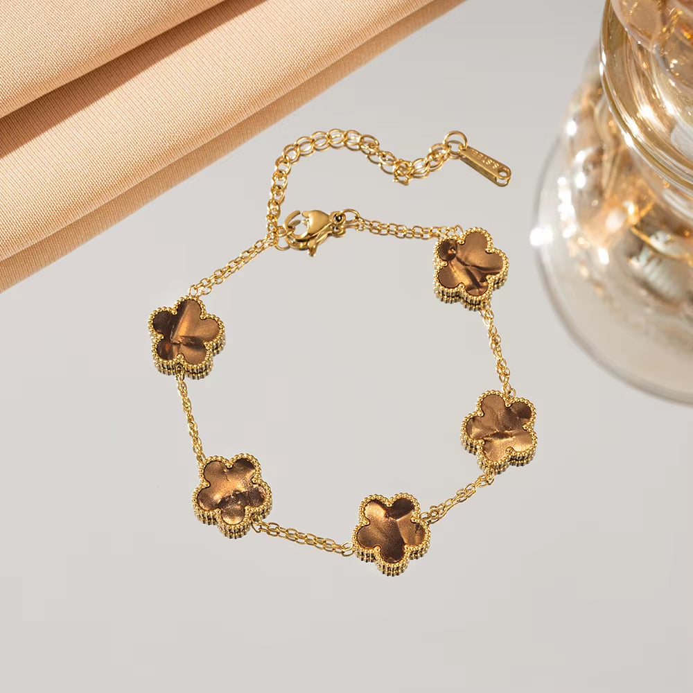 316L Stainless Steel Lucky Five-Petal Flower Bracelet for Woman Stylish Plum Blossom Five-Leaf Clover Party Exquisite Jewelry