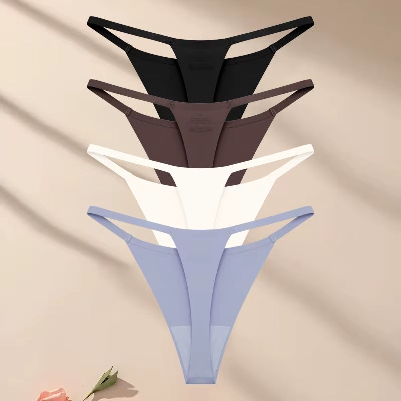 4Pcsset Seamless Ultra-Thin Underwear Women Sexy Thin Belt Panties Female High Stretch Thongs Girls Breathable G-String Lingerie