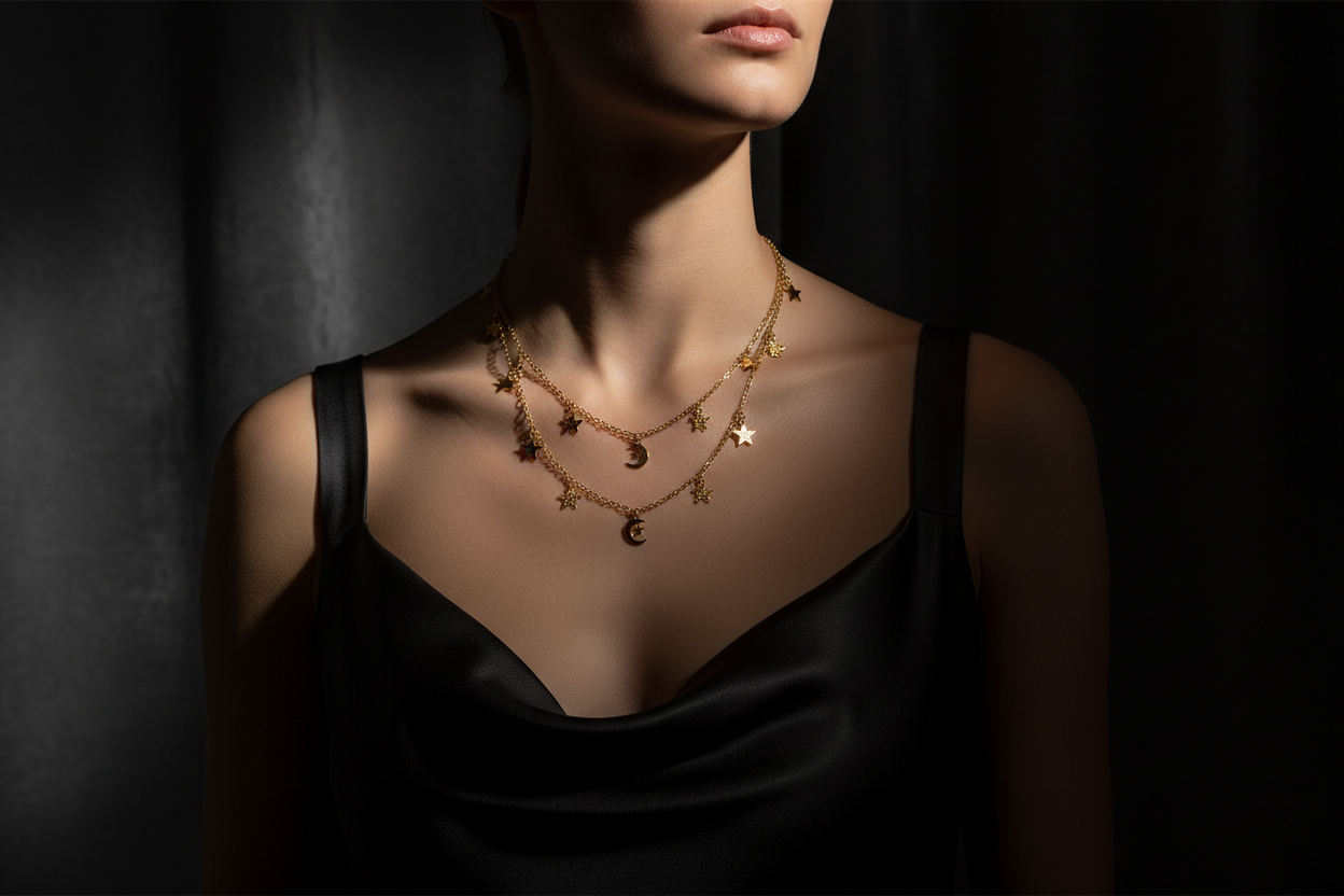 have a elegant model wear in in a dark background